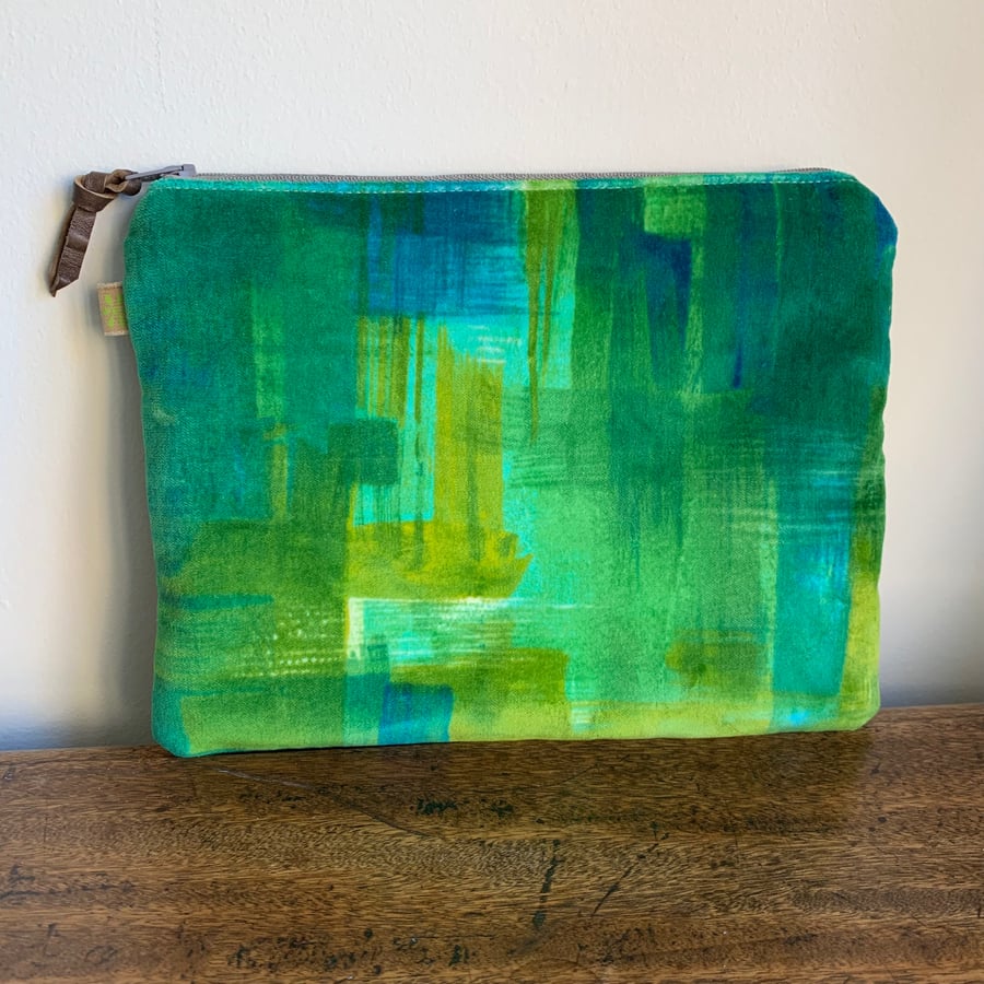 Green velvet zip pouch