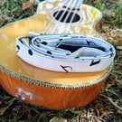 Monochrome musical notes ukulele strap, black and white uke strap, two tone