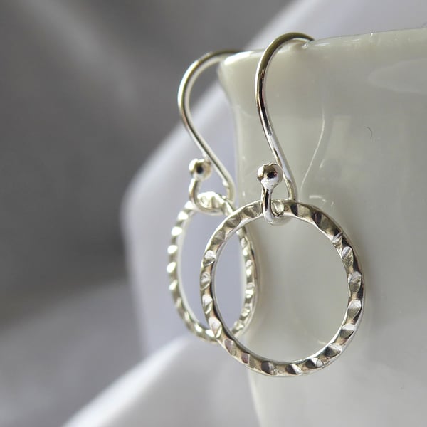 Sterling Silver Christmas Wreath (Textured Hoop) Dangle Earrings