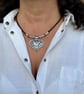 Women's Leather Necklace, Heart Pendant Beaded Necklace, Boho Jewellery - Image 3