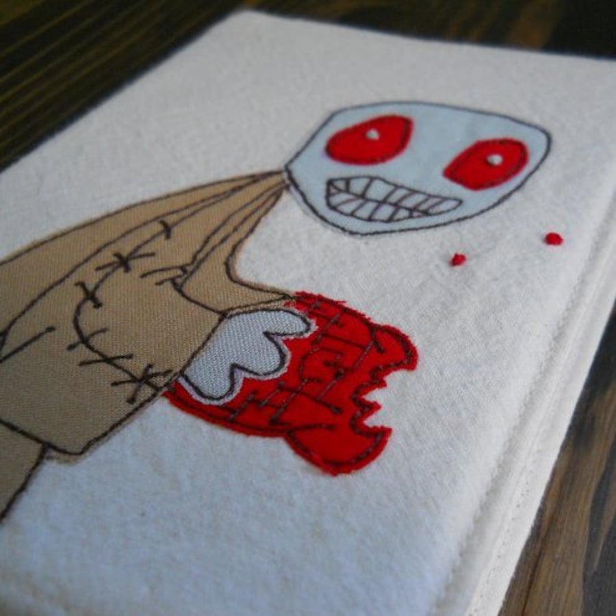 embroidered zombie fabric notebook cover - A6 size