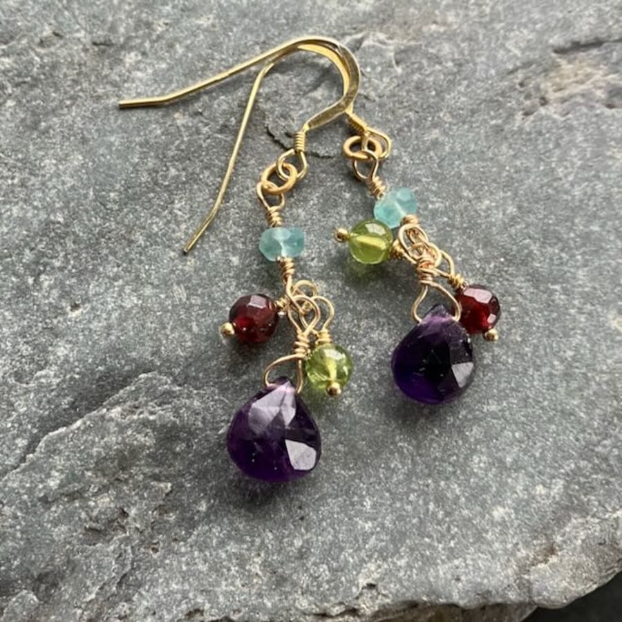 Gold Drop Earrings with Venetian Colours