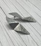 Aluminium Stud Earrings, Tri Folded Design, Round Hammered Texture, Silver - Image 1
