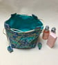 Turquoise Tiny Blossoms Japanese Rice Bag Gift Bag Reversible - Image 4