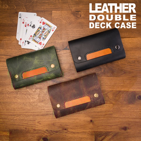 Personalized Leather Playing Card Case: Handmade Double Deck Holder 