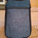 Black twill and light blue tweed bag