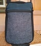 Black twill and light blue tweed bag