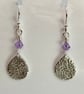 Silver teardrop earrings with lilac Swarovski crystals
