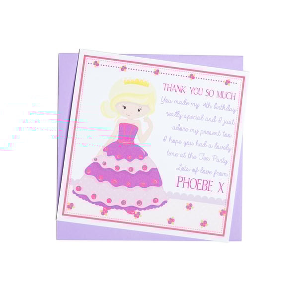 Personalised Princess Thank You Notes - pack of 6