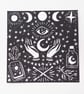 Witch MAGIC Lino print - small - black and white - handmade - Image 1