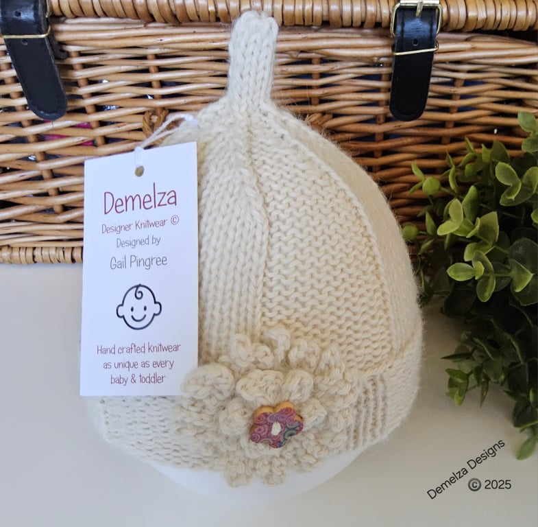 Hand Knitted Luxury Pure 'Baby Alpace'  Baby  Pixie Hat  0-6 months