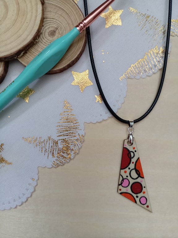 Bright circular patterned hand painted wooden necklace 