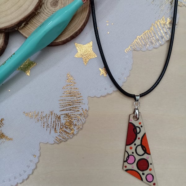 Bright circular patterned hand painted wooden necklace 