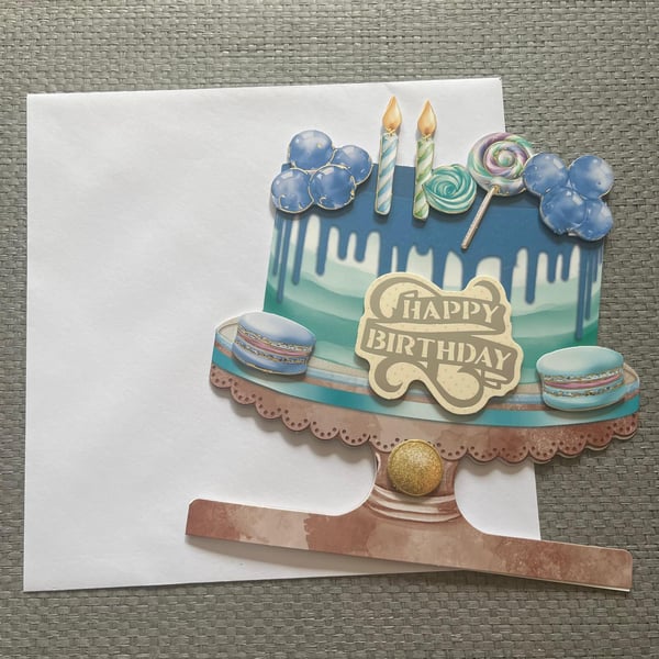 Blue birthday cake shaped card