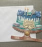 Blue birthday cake shaped card