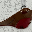 Handmade Fused Glass Robin Hanging Christmas Decoration 