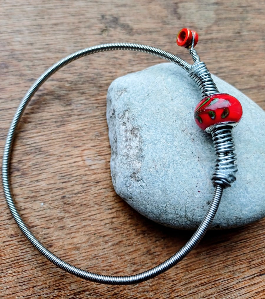 Upcycled Red Guitar String Bangle