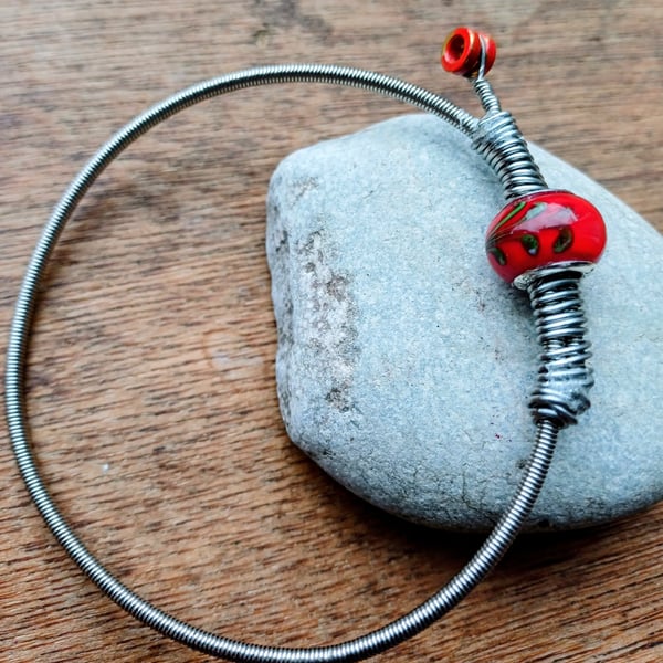 Upcycled Red Guitar String Bangle