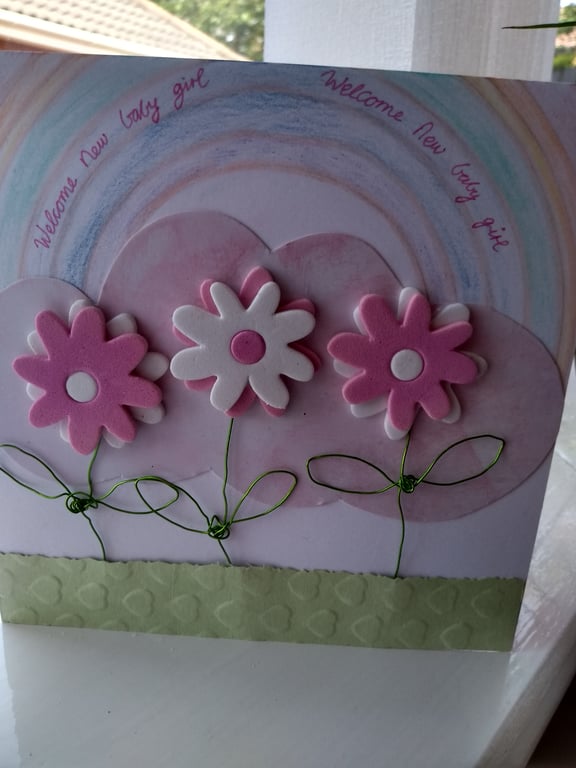 Baby girl personalised rainbow card