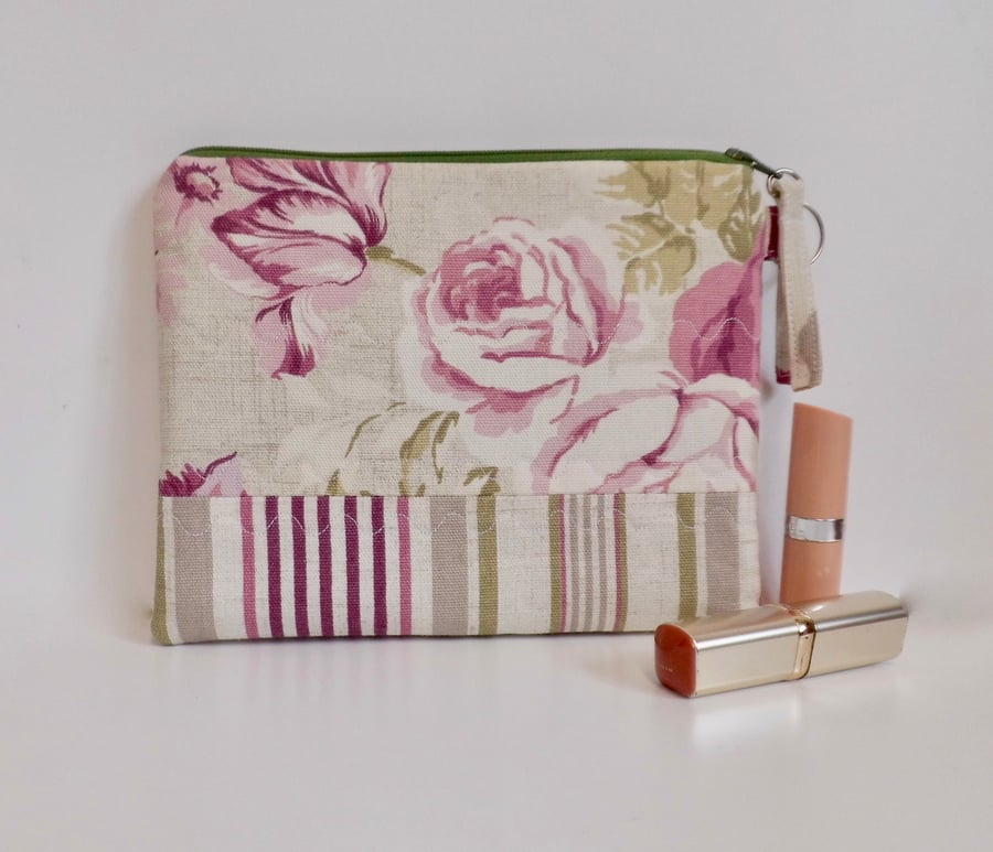 Make up bag in floral and stripes mulberry fabric large size 