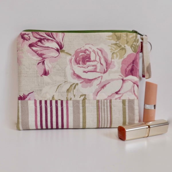 Make up bag in floral and stripes mulberry fabric large size 