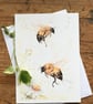 Bees & Daisy Card, Floral Greetings Card, Wildlife Art Card, Birthday Card, Blan