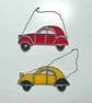 Perfectly Imperfect 2CV glass hanging ornament - quirky!