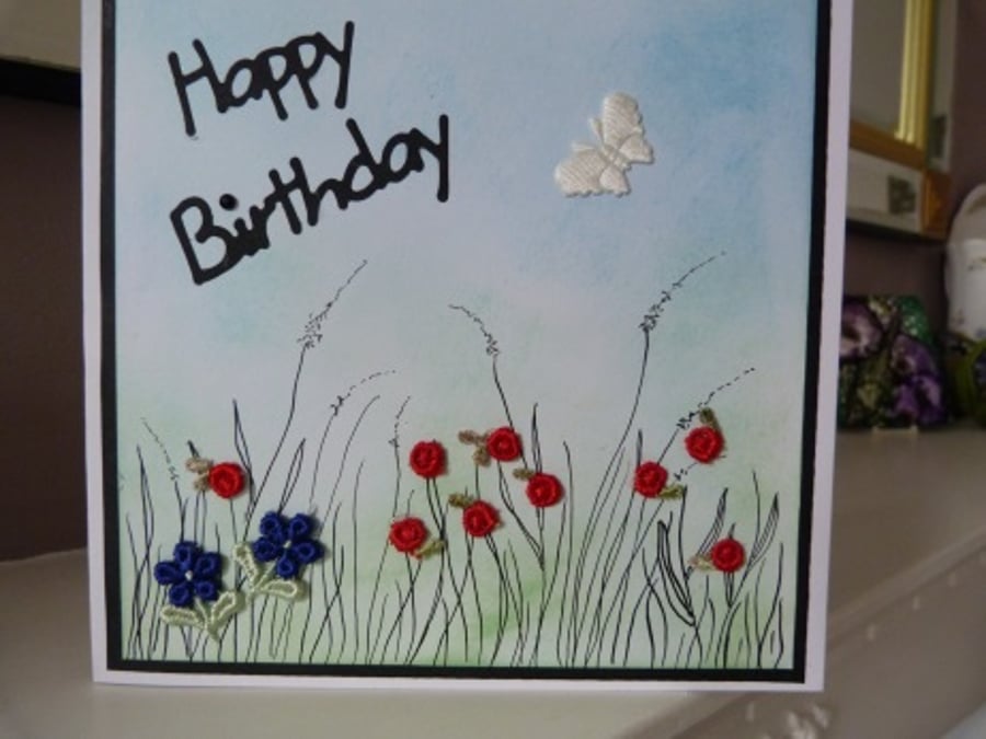 Red Poppy Meadow Birthday Card