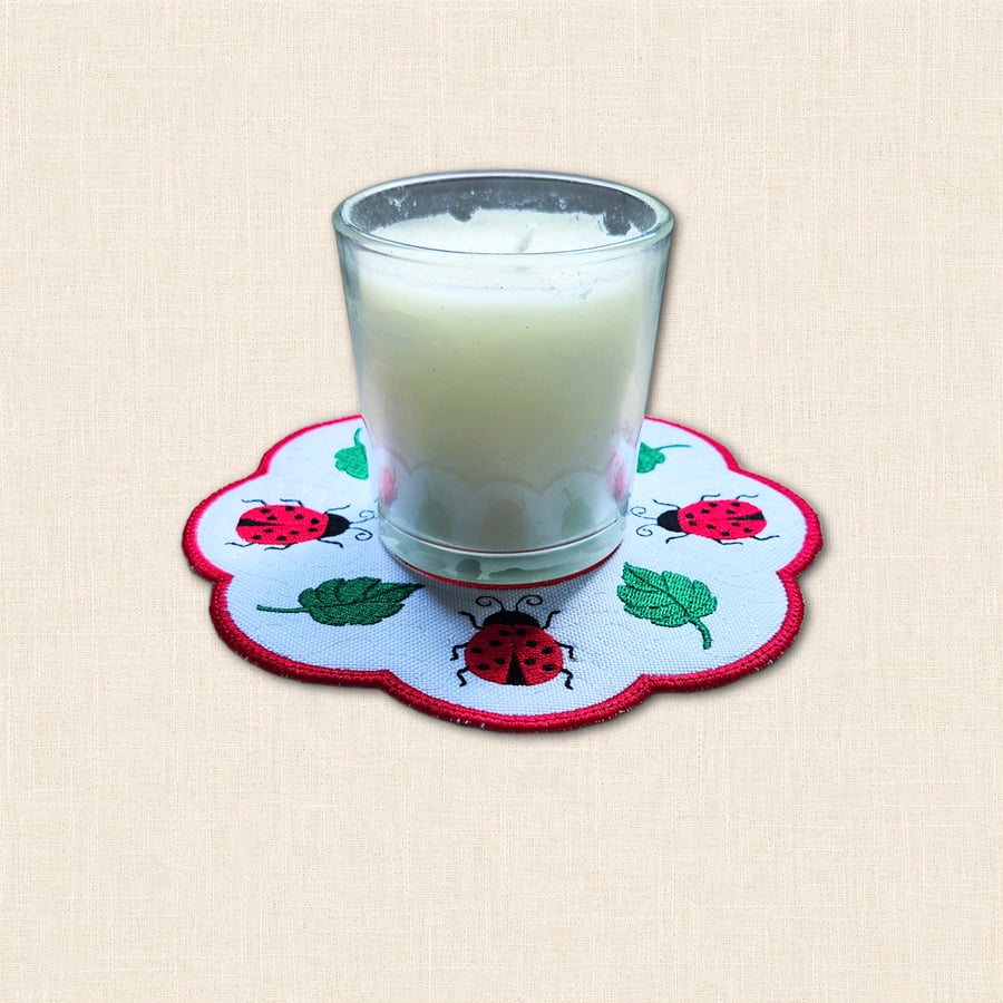 Ladybird Candle Mat - Embroidered Garden Home Decor