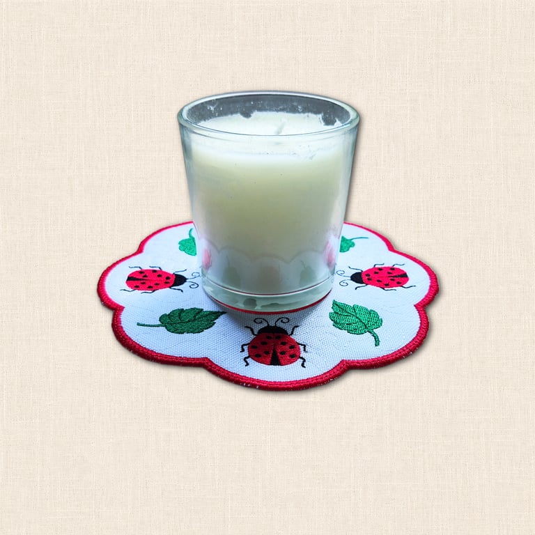 Ladybird Candle Mat - Embroidered Garden Home Decor