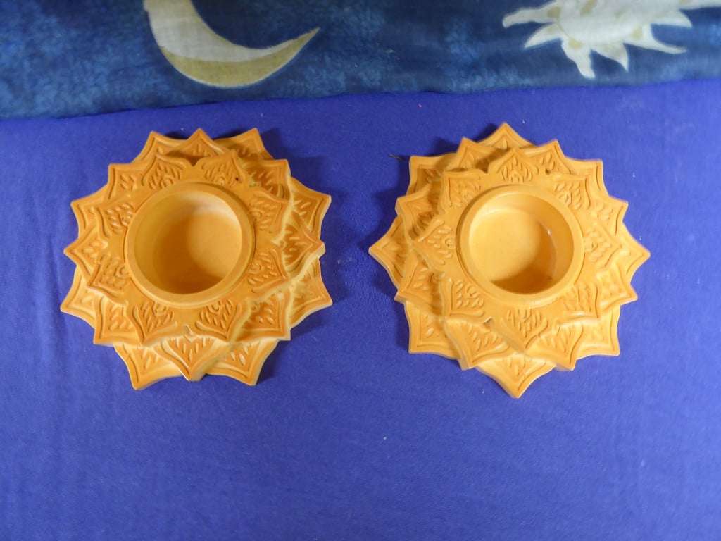 Small Lotus Flower Orange Tealight Holder - Handmade Stonecast