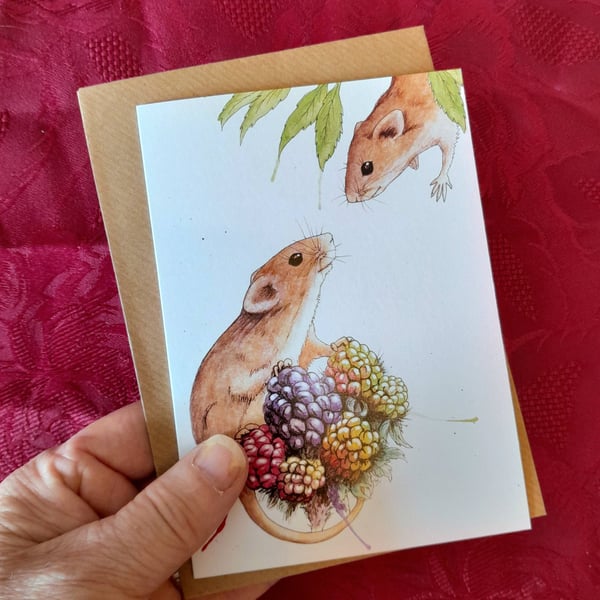 A6 Art Greetings Card, Mice on Brambles
