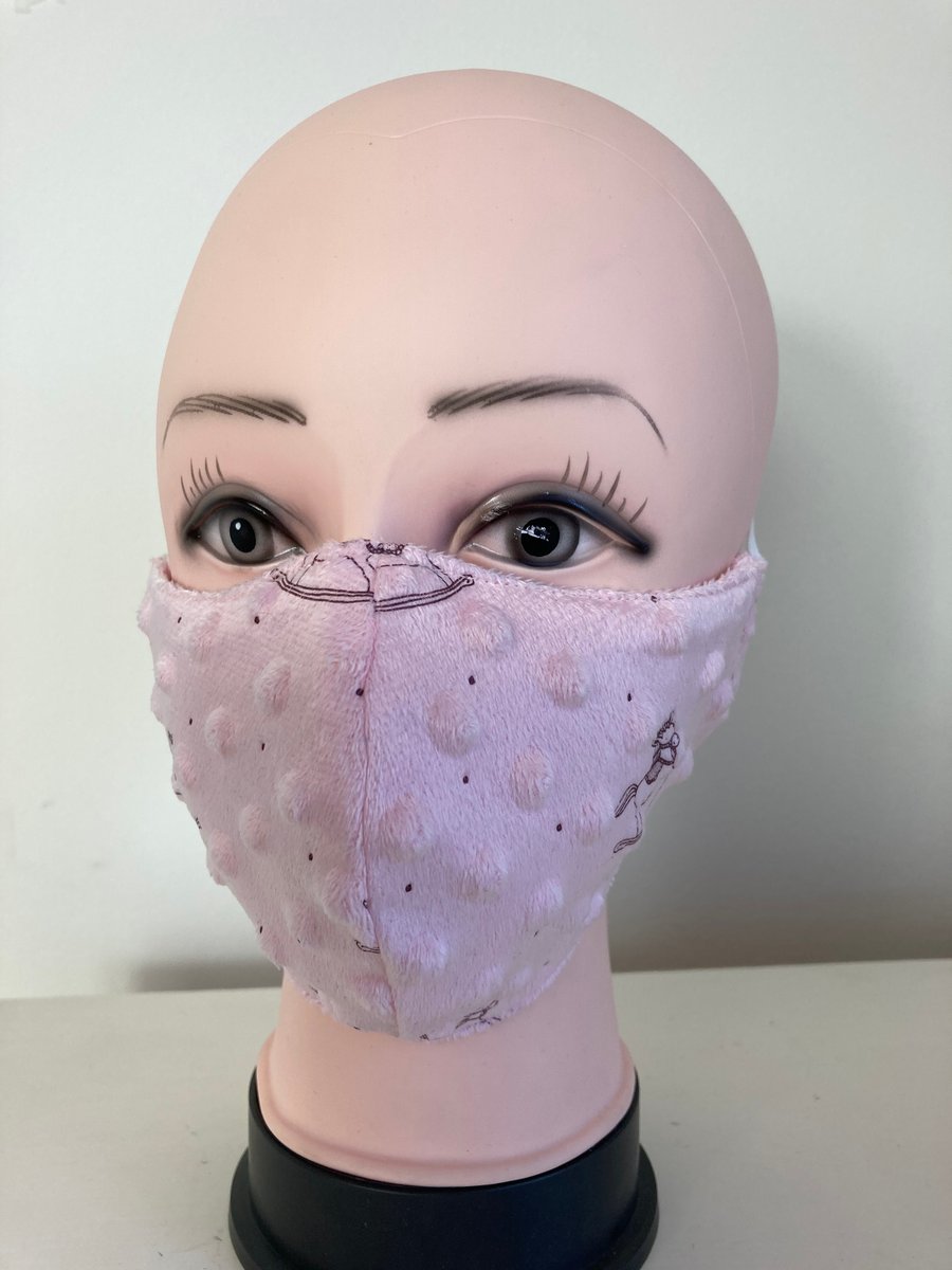 Handmade 3 layers pink horse dimple fleece reusable adult face mask.