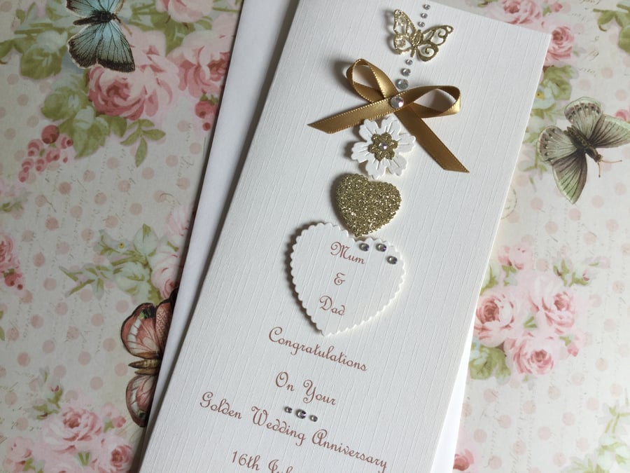 Personalised Handmade Golden Wedding Anniversary Card 50th 