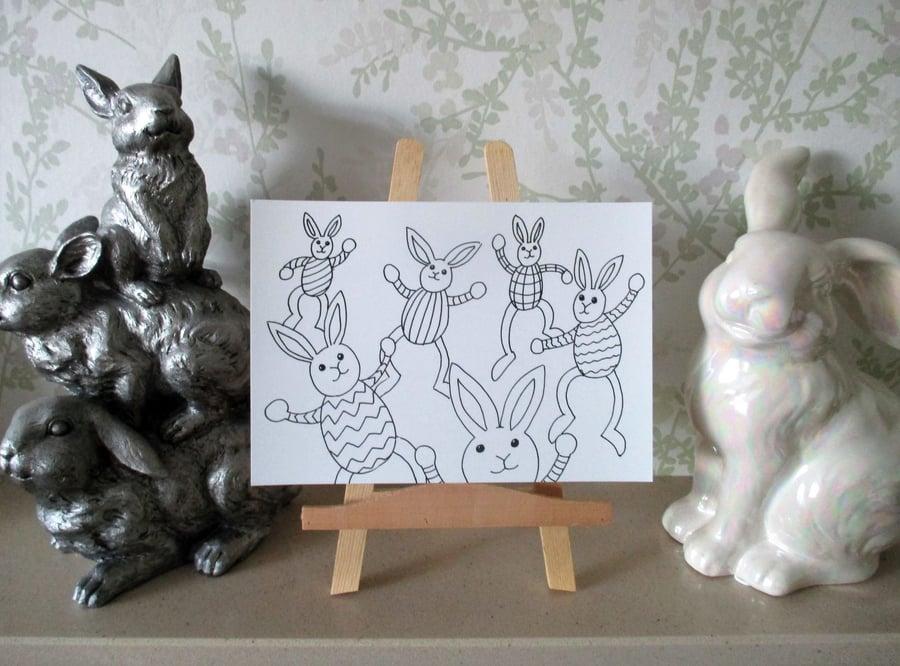 A5 Print Bunny Rabbit Cartoon Bunnies Monochrome Picture Art
