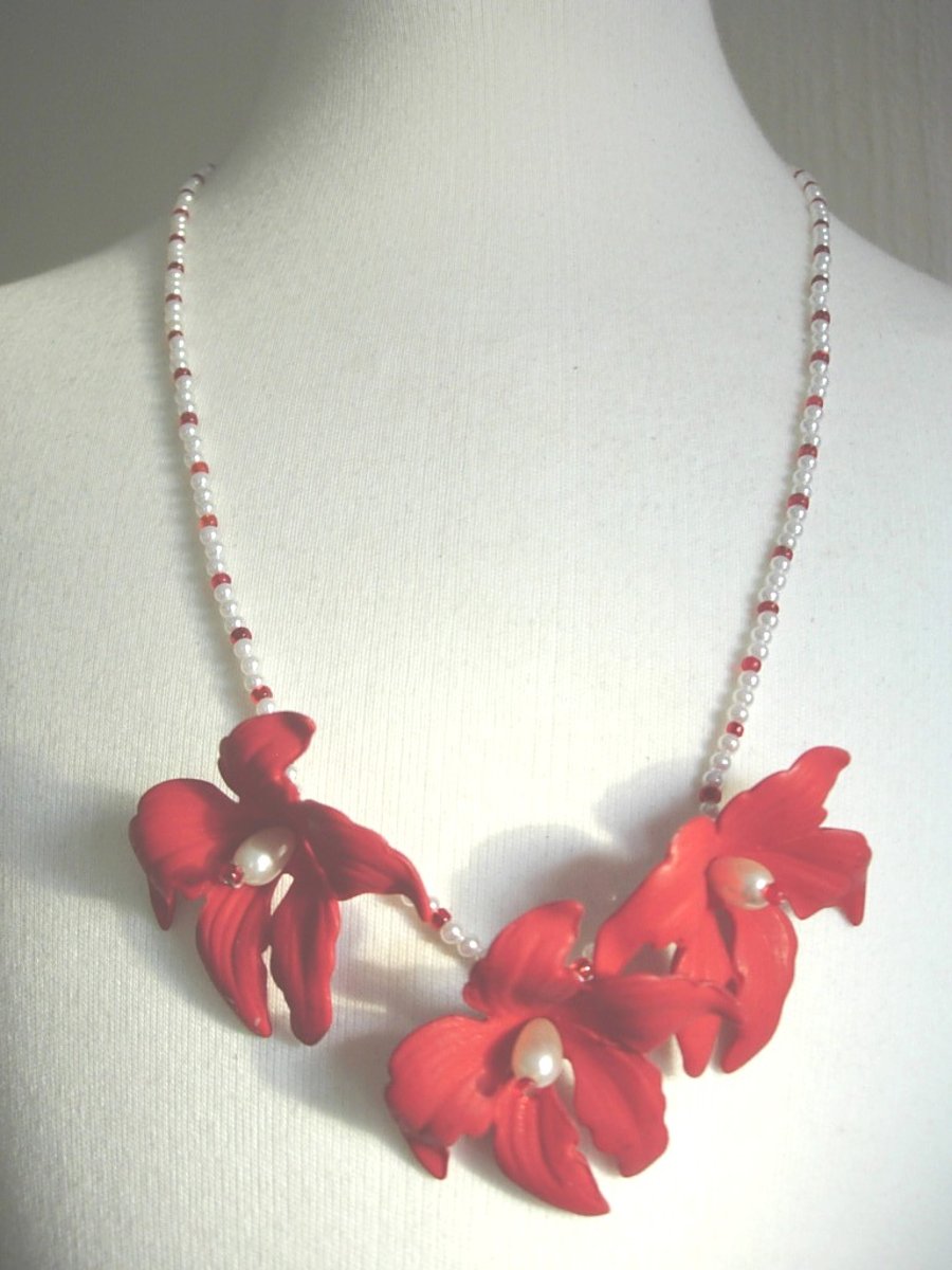 Necklace  - 'Rich Red Flowers'
