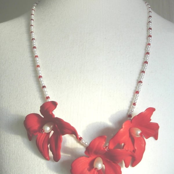 Necklace  - 'Rich Red Flowers'