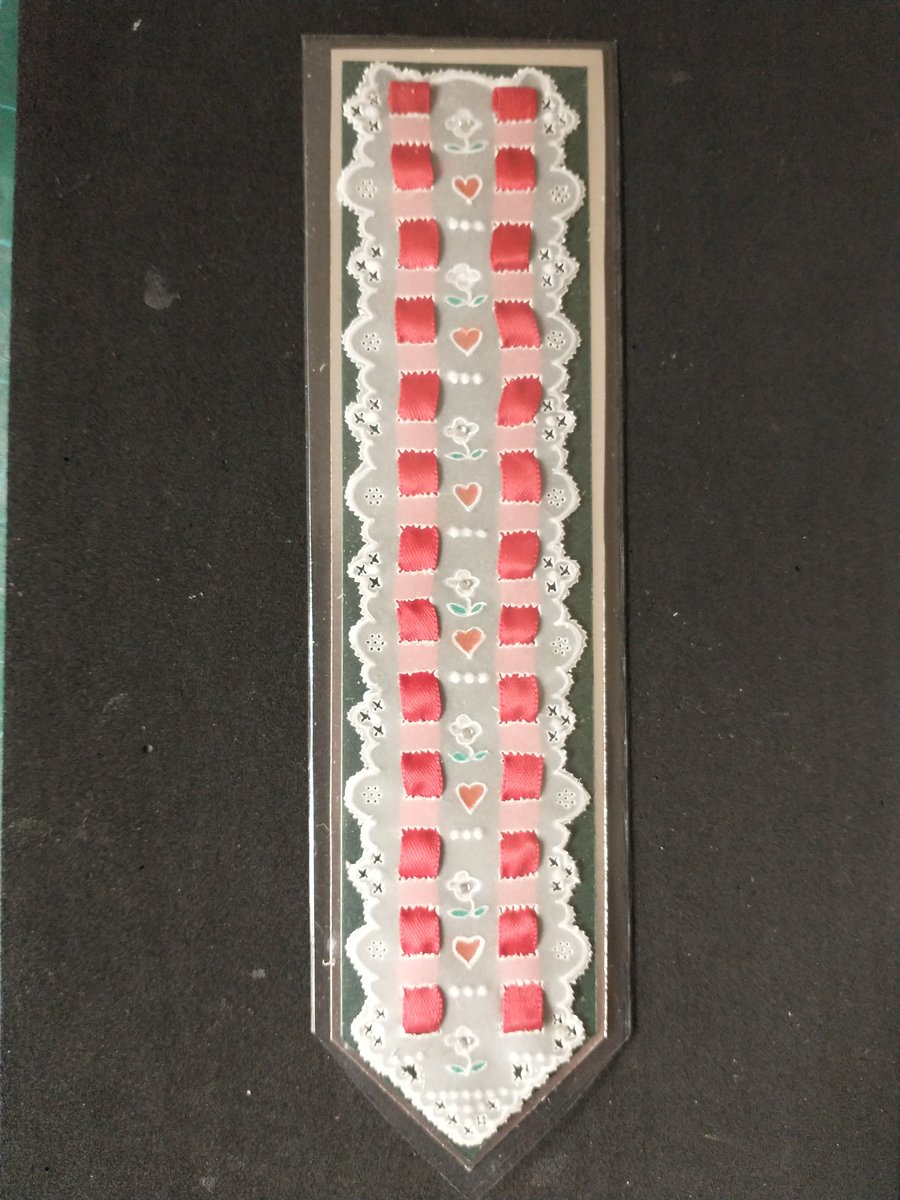 Hearts and flowers parchment bookmark