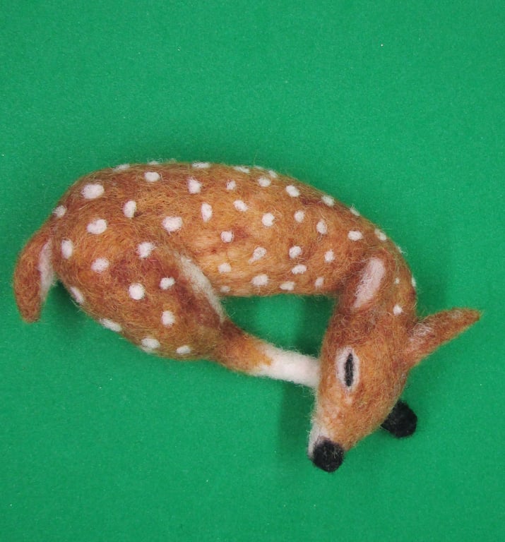 Needle-Felted  Deer Fawn  Sleeping Handmade 