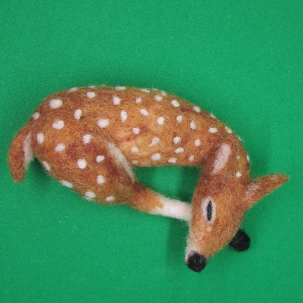 Needle-Felted  Deer Fawn  Sleeping Handmade 
