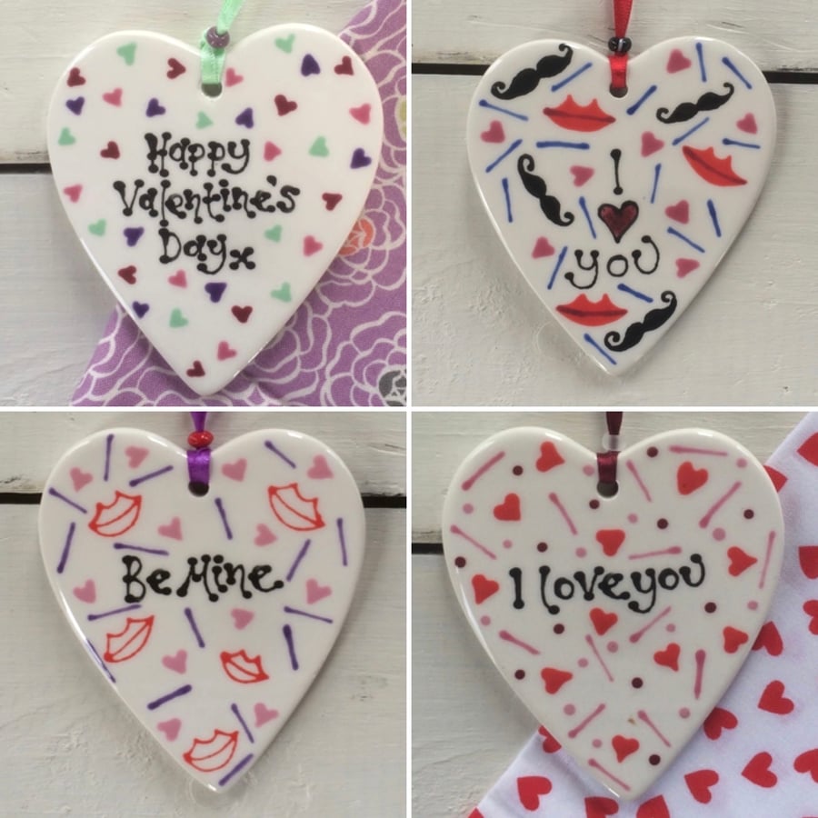 Seconds Sunday SALE ‘Valentines Day' Ceramic Heart Hanger Hanging Decoration 