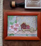 Small houses and cherry blossom mixed media keepsake, home decor 