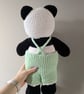 Hand-Crocheted Panda Bear in Sage Green Overalls – Soft Plush Amigurumi - Image 3