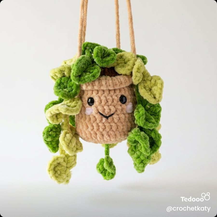 Image of Hanging crochet plant kawaii cute handcrafted unique