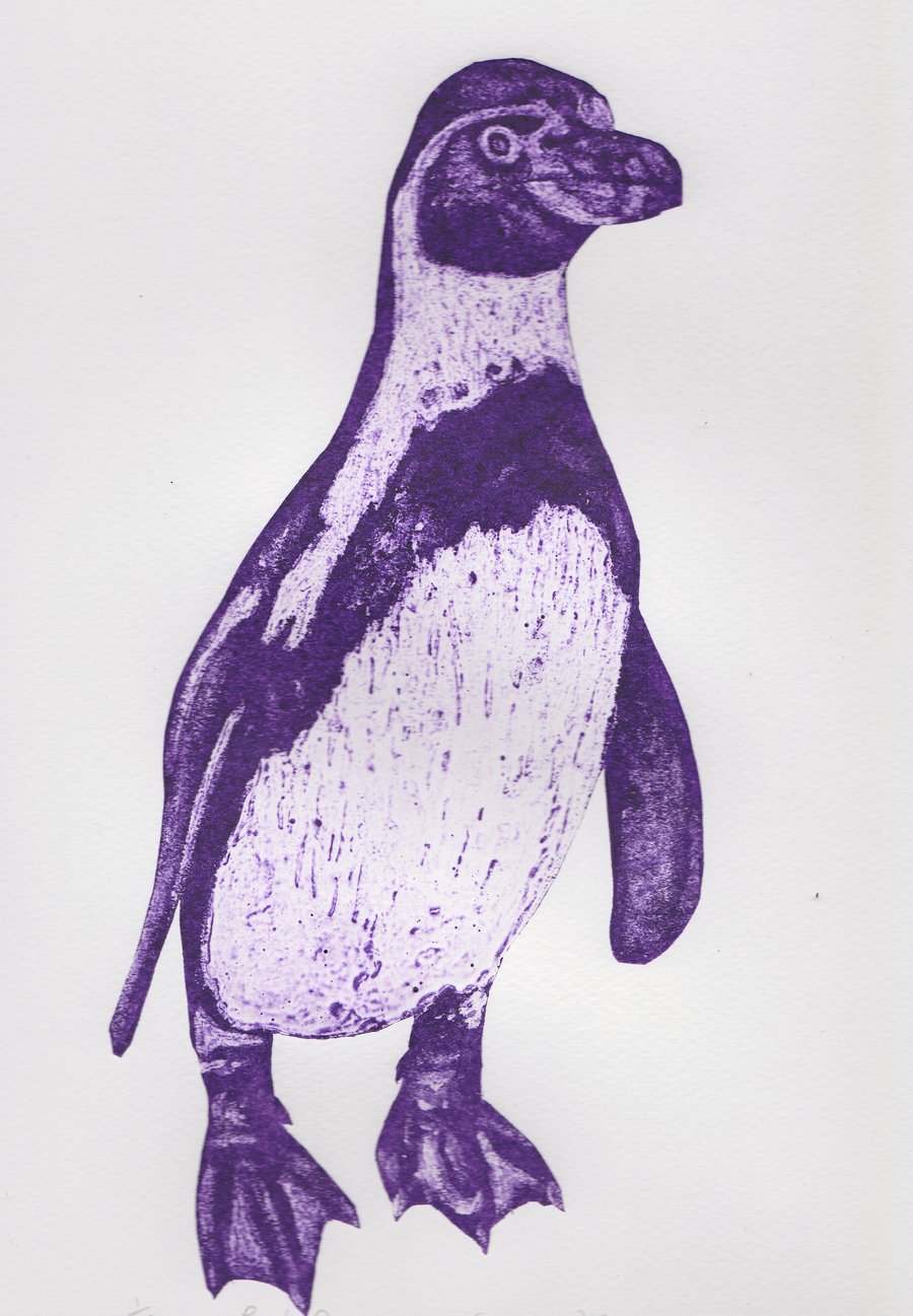 Purple Penguin Limited Edition Collagraph Print