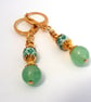 Green and White Ceramic and  Green Aventurine Earrings