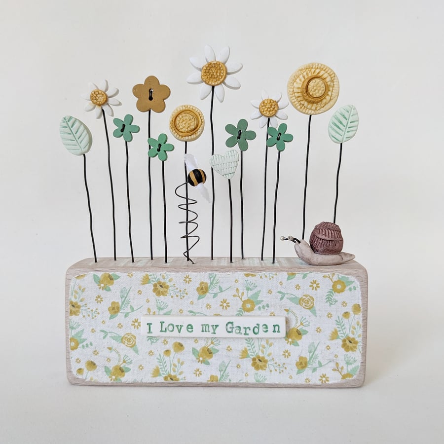 Clay and Button Flower Garden with Snail and Bee 'I Love my Garden'