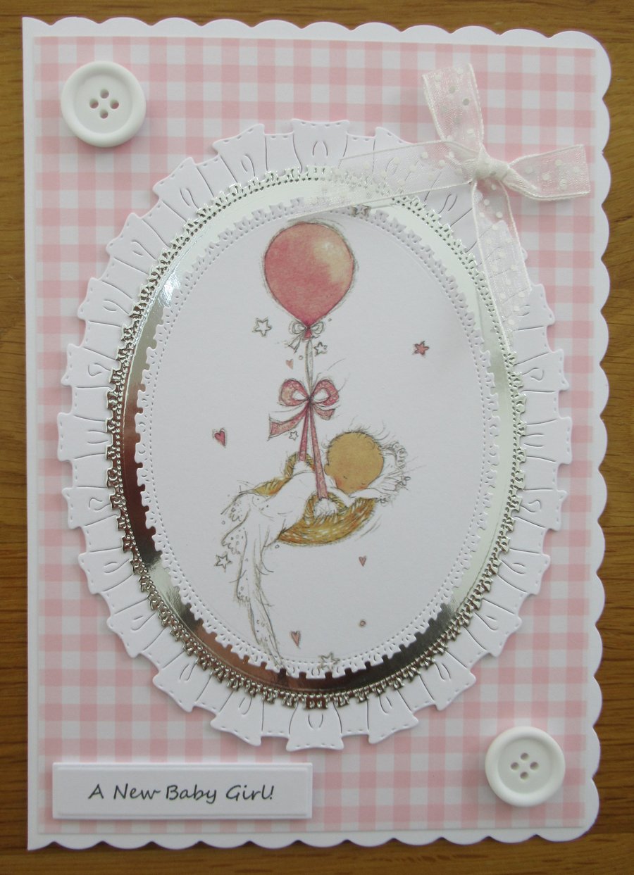 A5 New Baby Girl Card - Special Delivery by Balloons