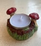 Handmade clay tree stump and mushroom tea light holder - Image 3