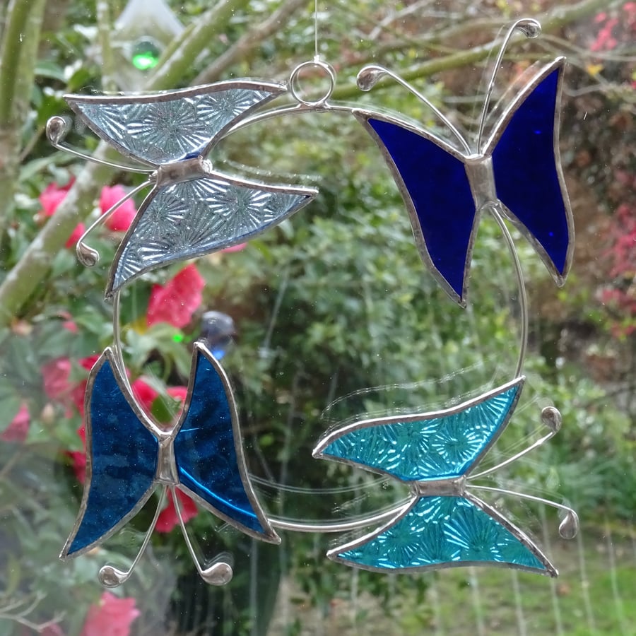 Small Butterfly Circle  Suncatcher - Blue and Turquoise